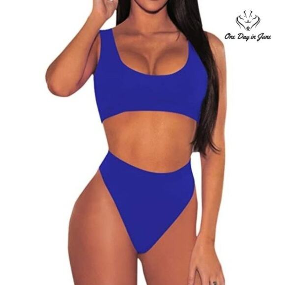 Pink Queen Crop Top High Waist Bikini Swimsuit Size L - Picture 1 of 4